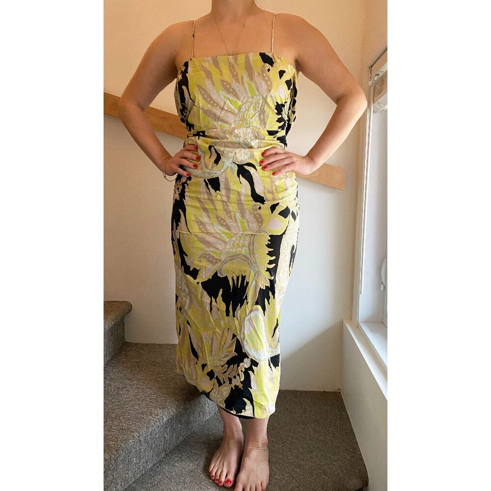 Dries Van Noten Yellow Printed Cotton Dress, size 38. Fits like a size 6US